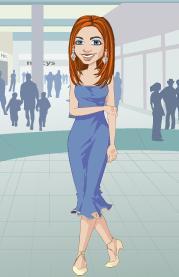 Kim's Yahoo Avatar for this entry, a blue dress w/a shopping mall background